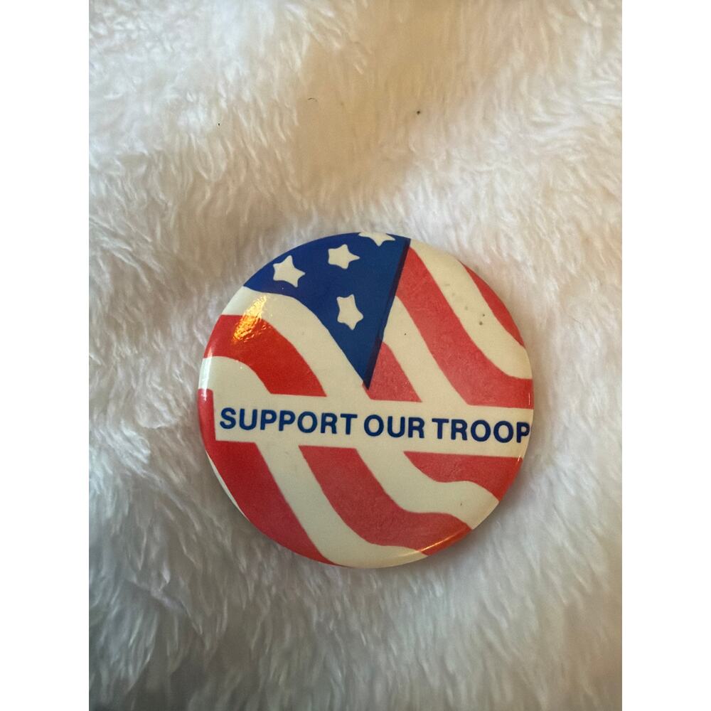 Vintage Support Our Troops Patriotic Pinback Button American Flag USA Military
